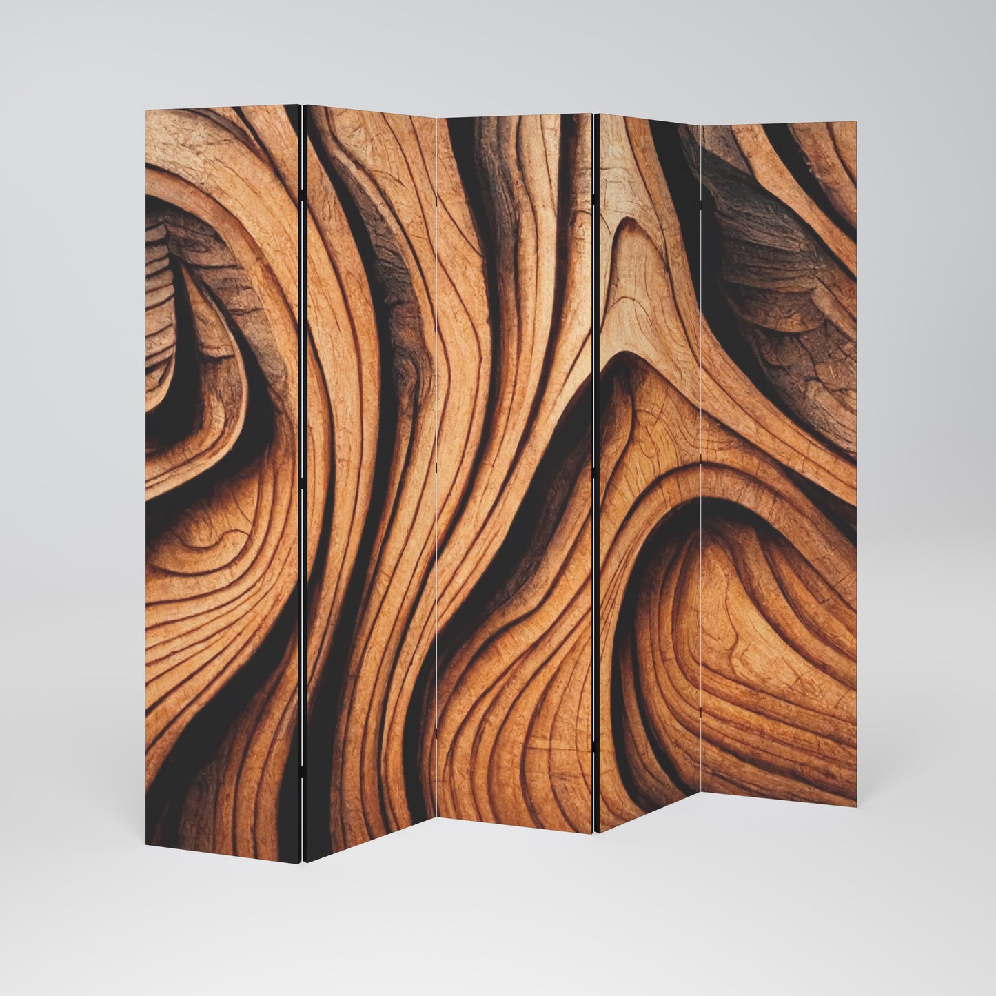 WOODEN WAVES UNFOLDED Decorative 5-Panel Room Divider