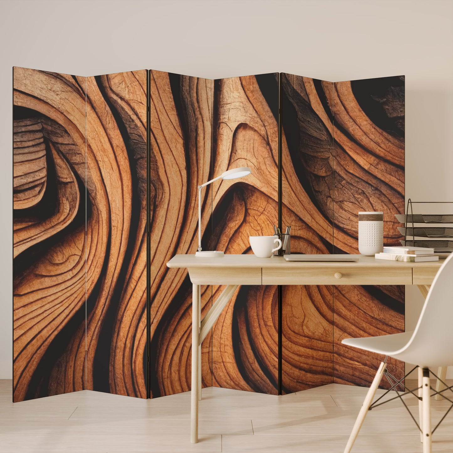 WOODEN WAVES UNFOLDED Decorative 6-Panel Room Divider