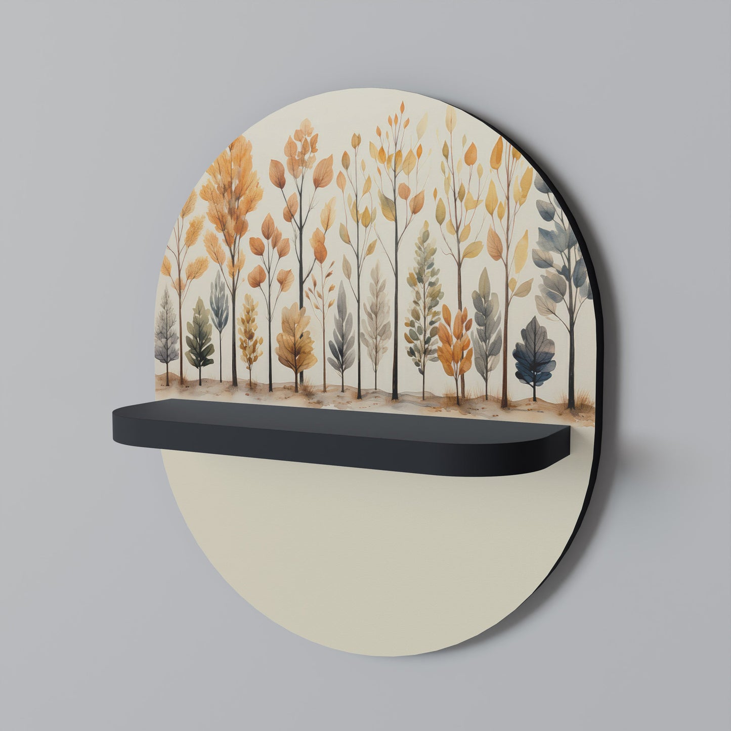 AUTUMN FOREST Oval Art Shelf In Black Finish