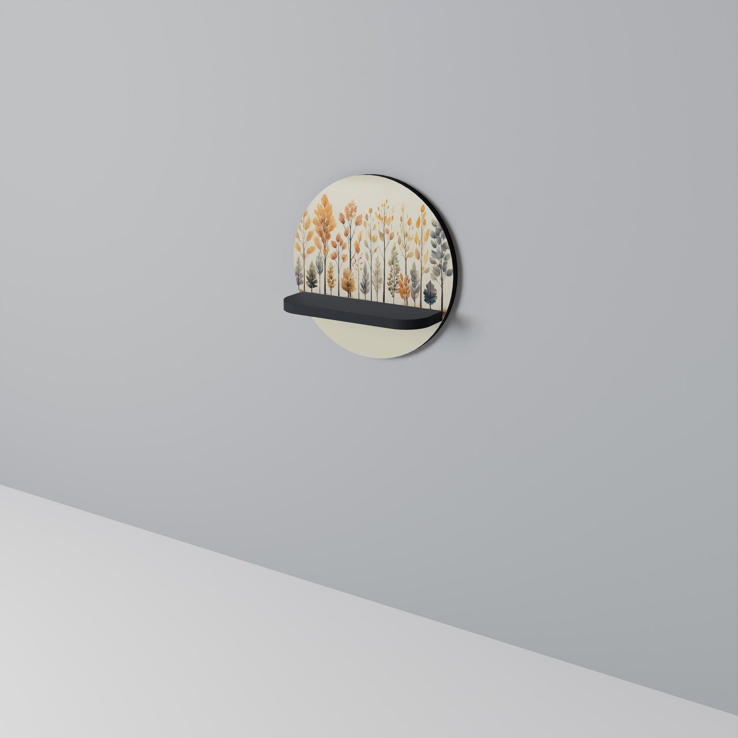 AUTUMN FOREST Round Art Shelf In Black Finish