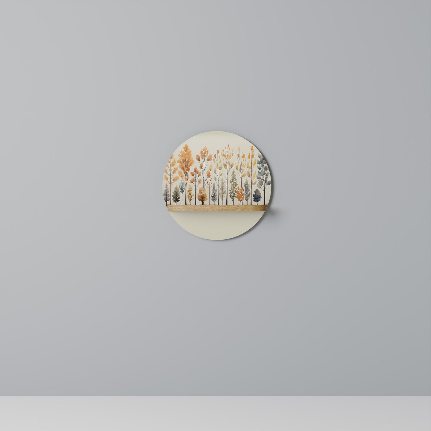 AUTUMN FOREST Round Art Shelf In Oak Effect