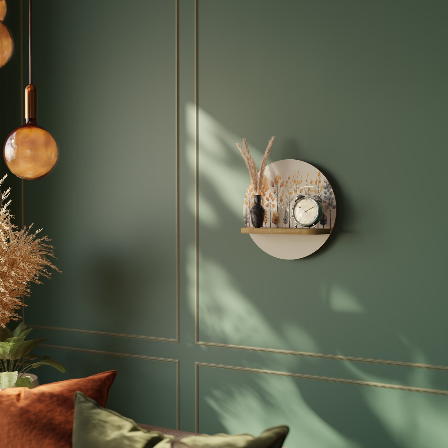 AUTUMN FOREST Round Art Shelf In Oak Effect