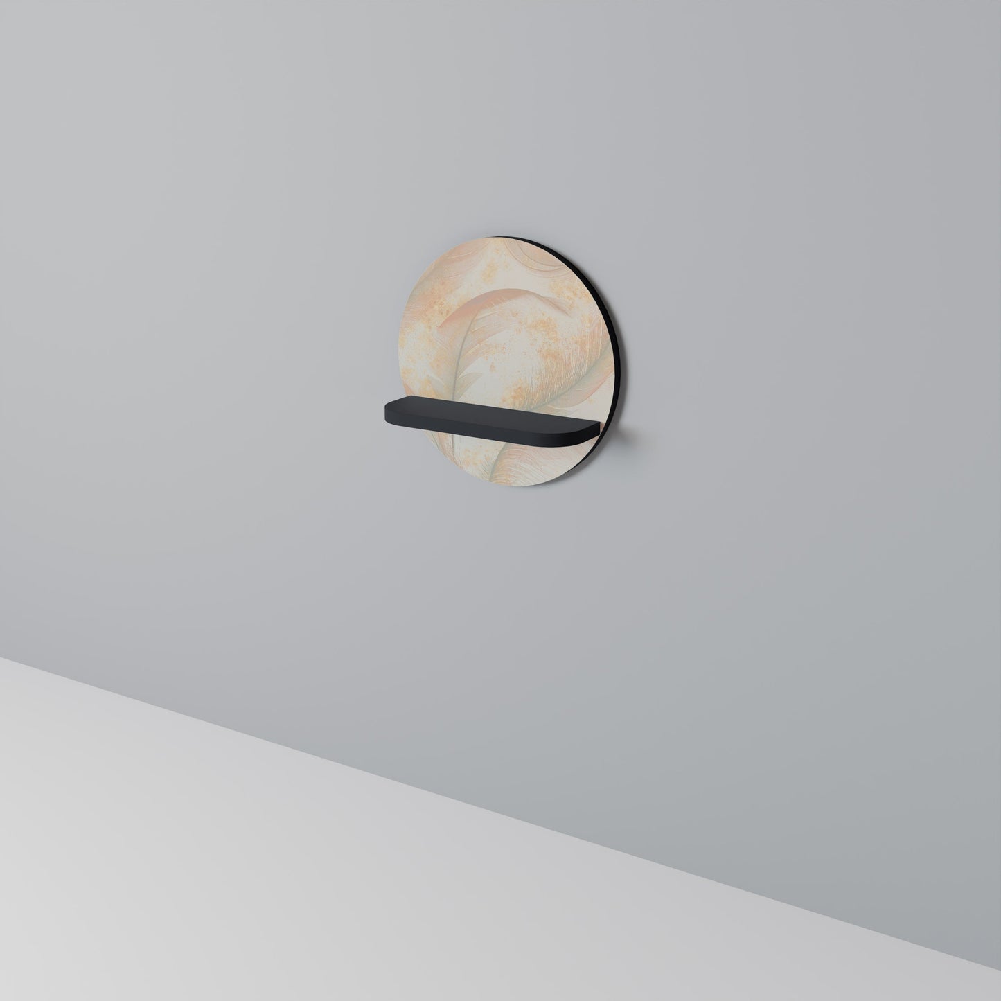 AURA OF LIGHT Round Art Shelf In Black Finish