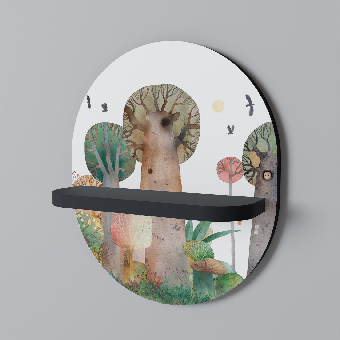 FLIGHT OVER Oval Art Shelf In Black Finish