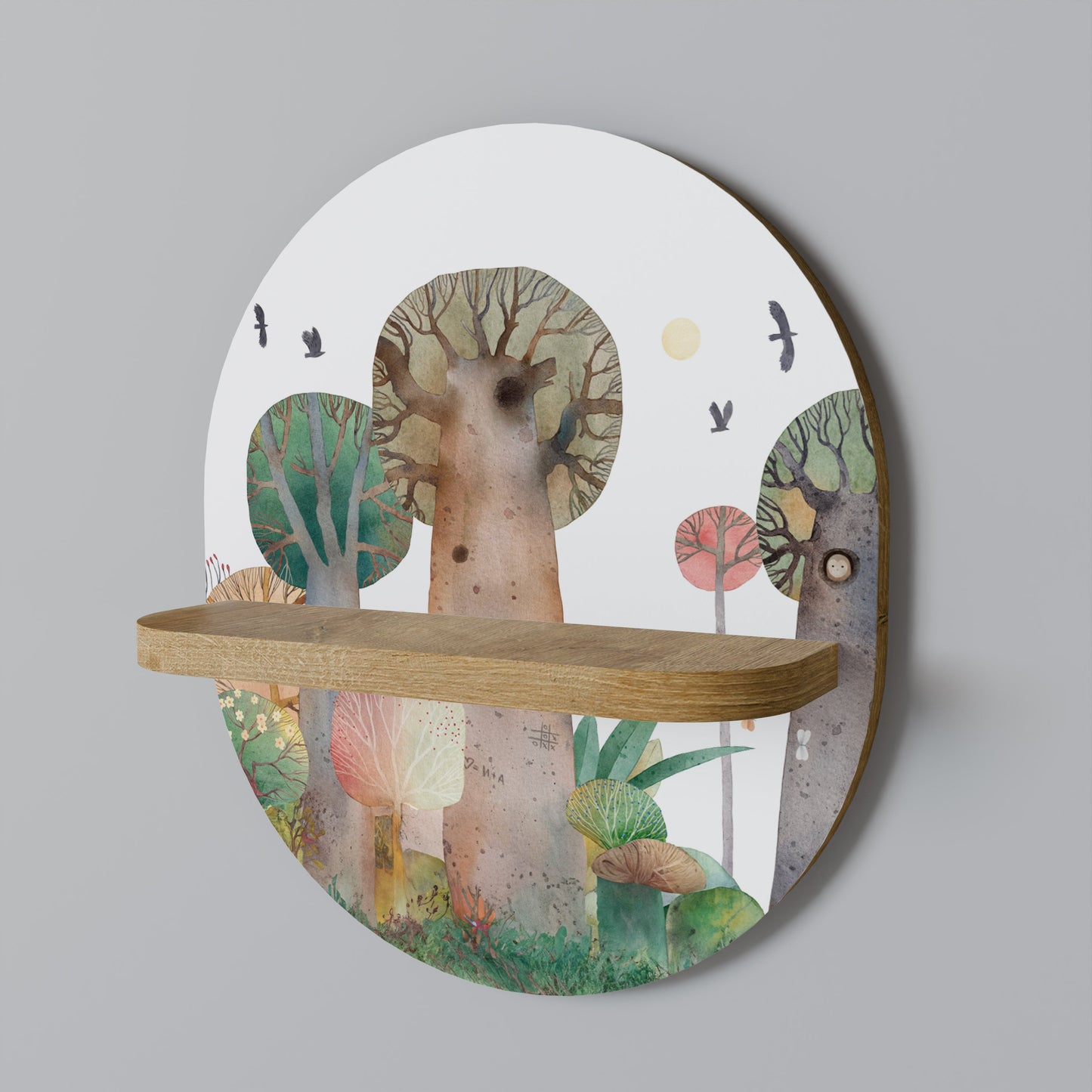 FLIGHT OVER Mensola Ovale Decorativa in Effetto Rovere