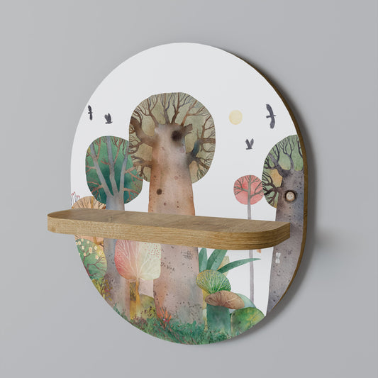 FLIGHT OVER Oval Art Shelf In Oak Effect