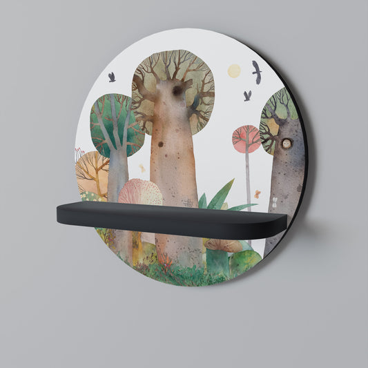 FLIGHT OVER Round Art Shelf In Black Finish