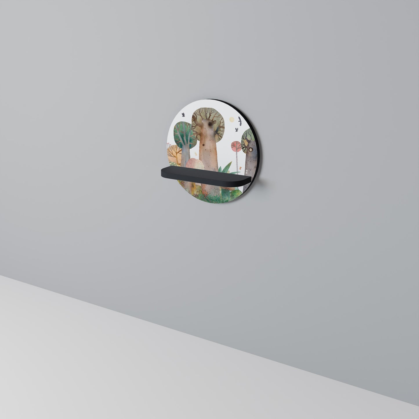 FLIGHT OVER Round Art Shelf In Black Finish