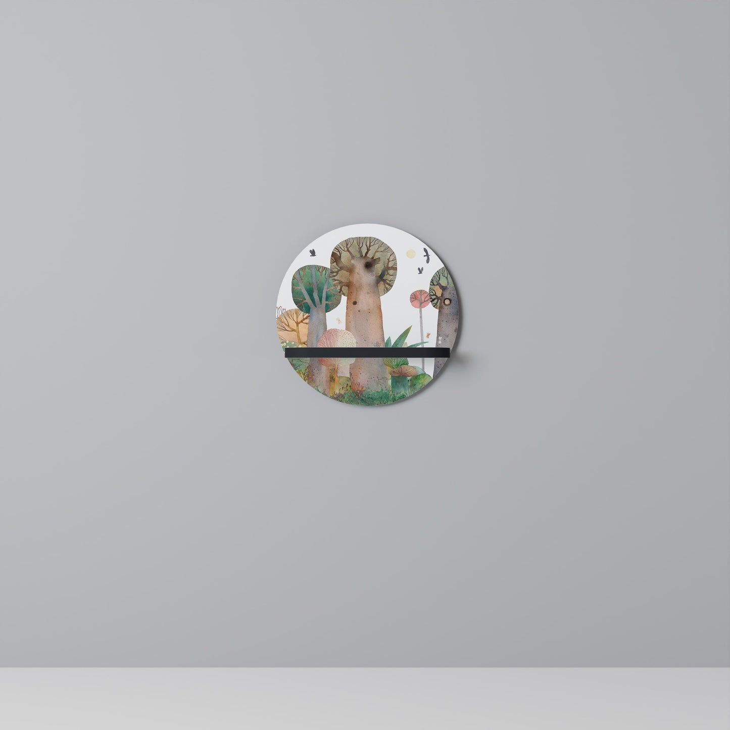 FLIGHT OVER Round Art Shelf In Black Finish