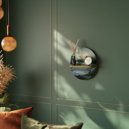 FOREST SUNSET Oval Art Shelf In Oak Effect