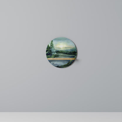 FOREST SUNSET Round Art Shelf In Oak Effect