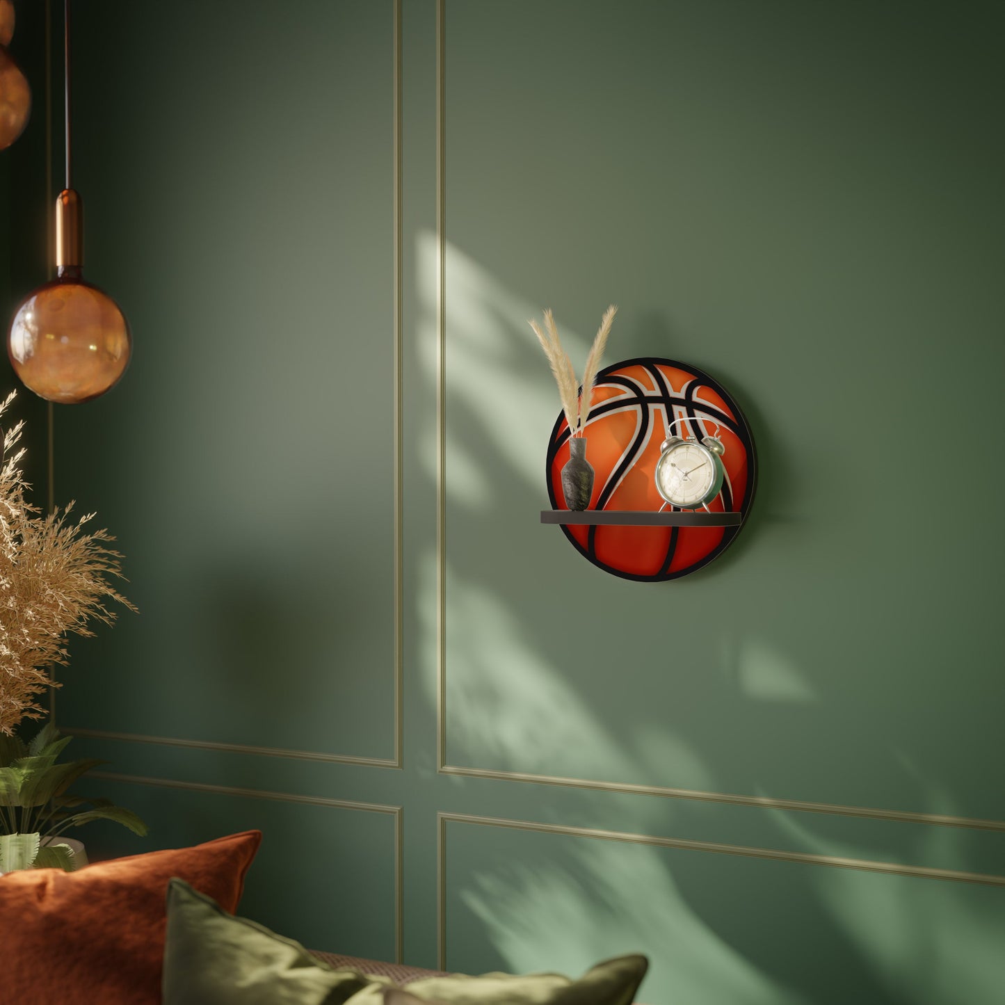 BASKETBALL LUST Round Art Shelf In Black Finish