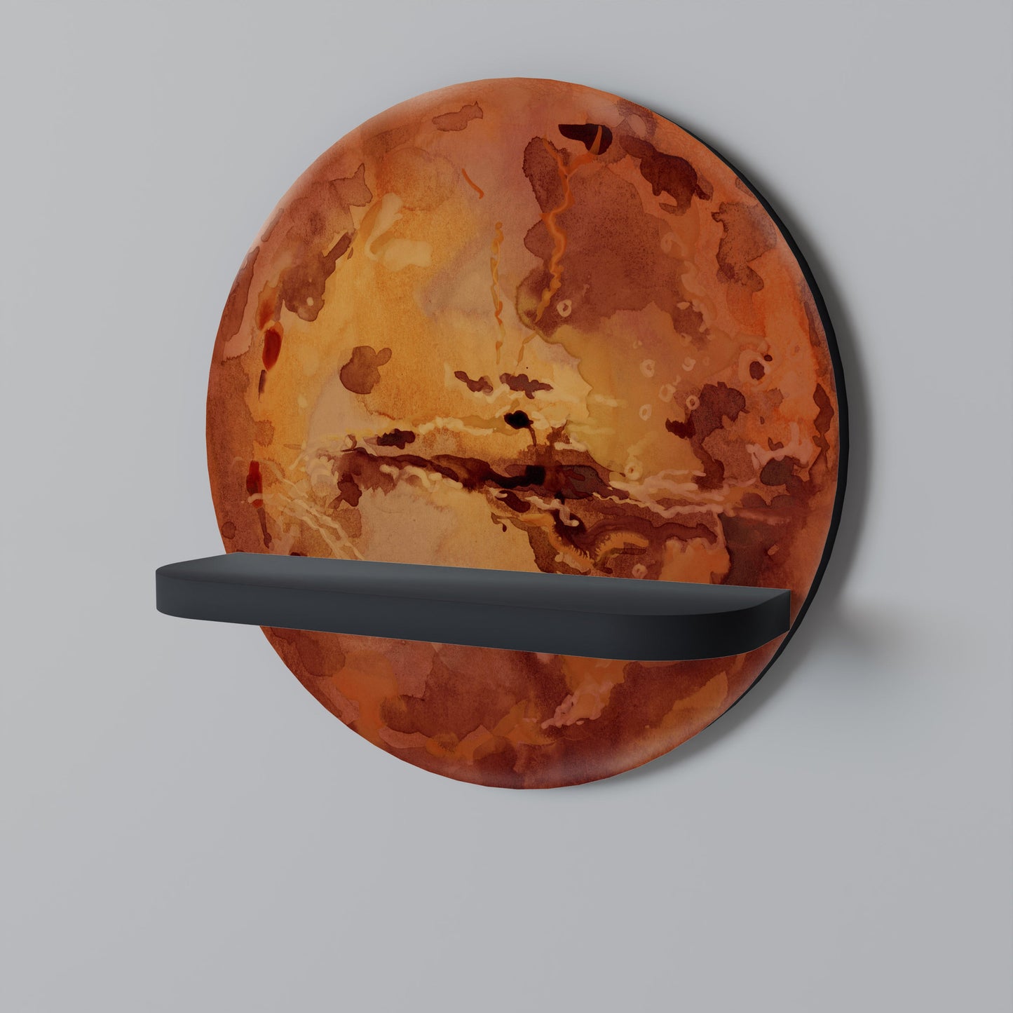 MARS TREAD Round Art Shelf In Black Finish