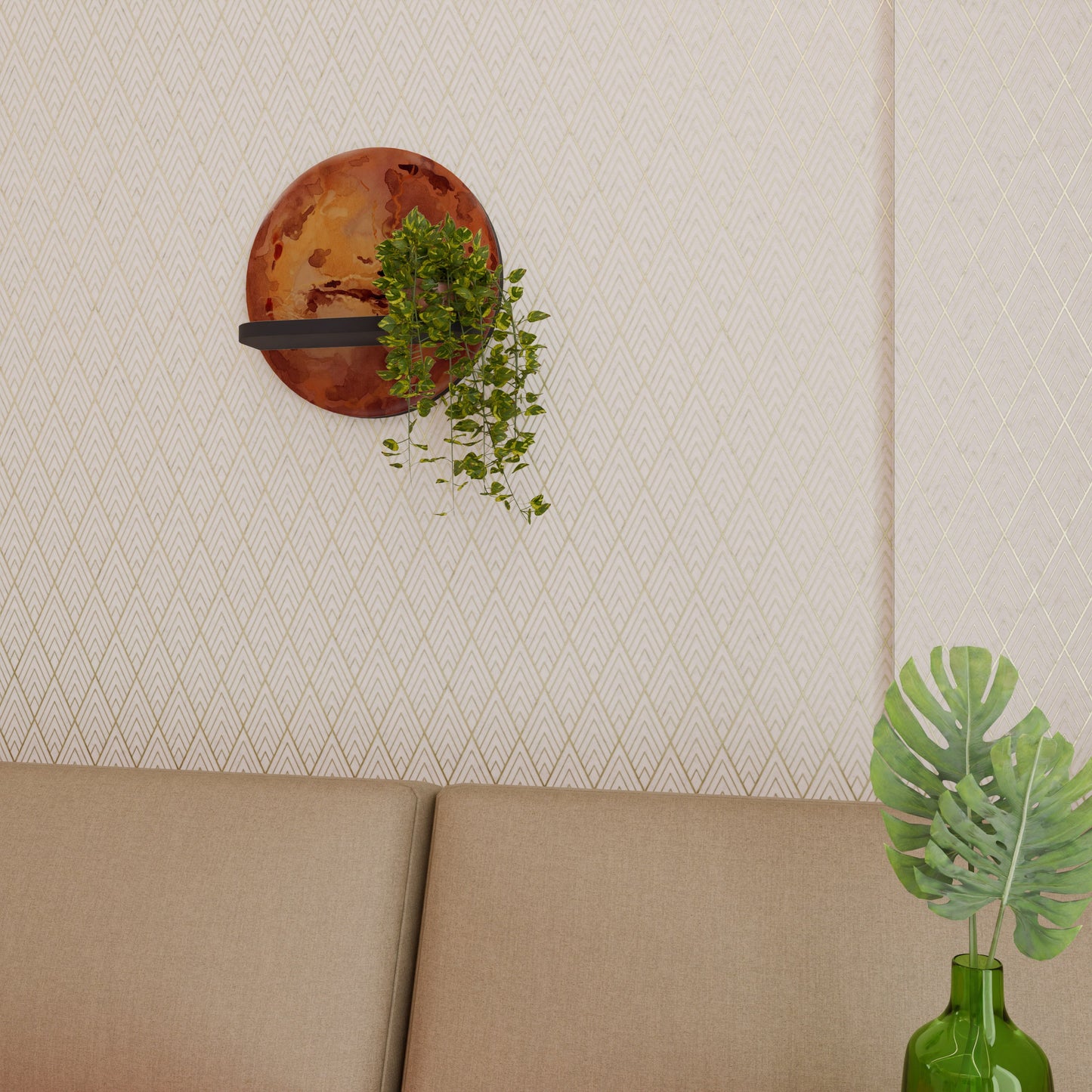 MARS TREAD Round Art Shelf In Black Finish