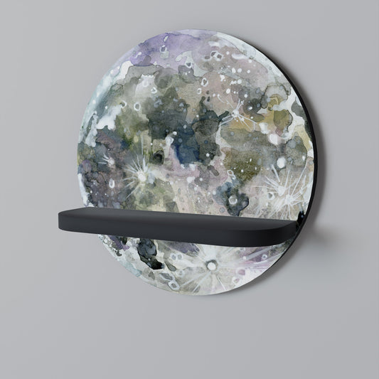 MOON WANDER Round Art Shelf In Black Finish