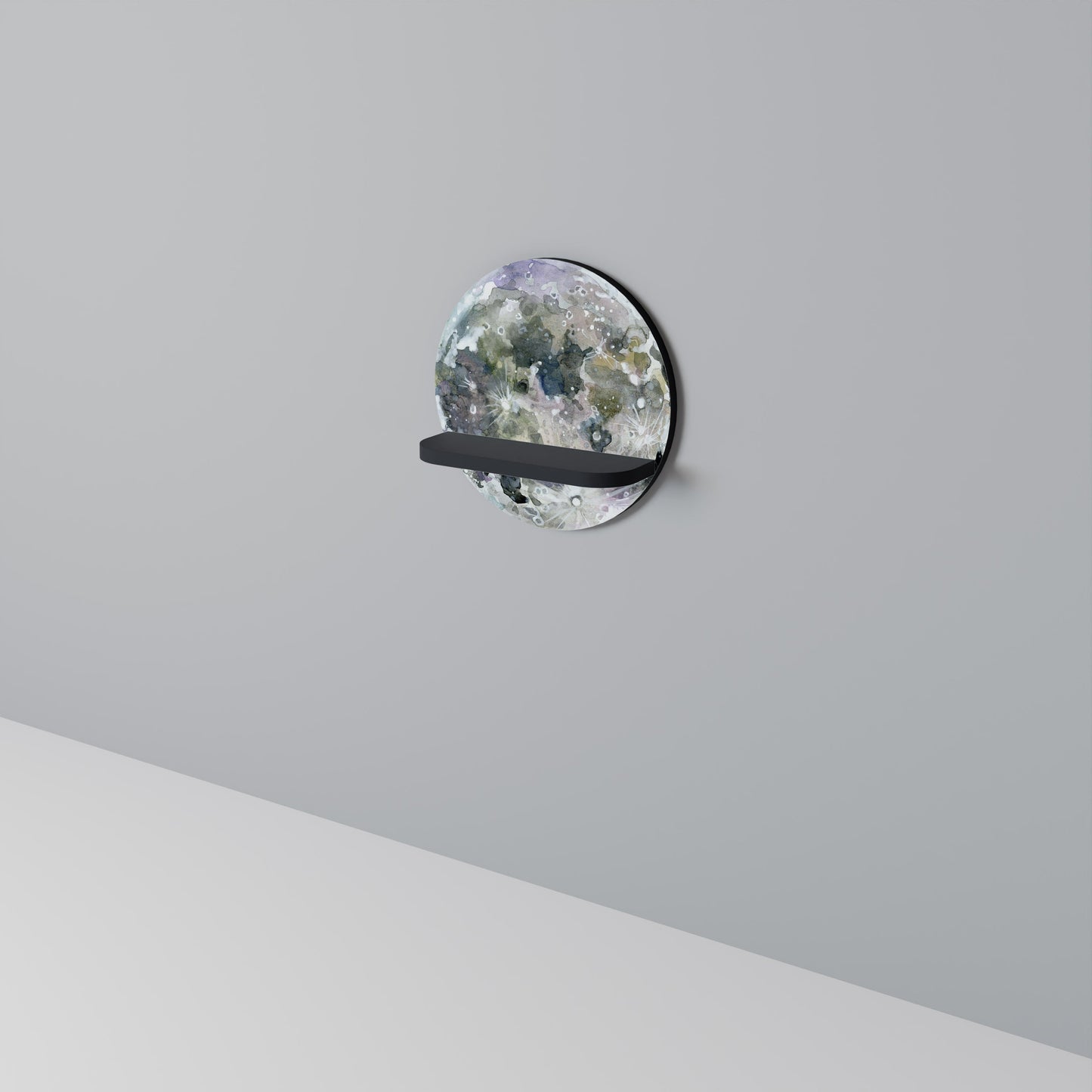 MOON WANDER Round Art Shelf In Black Finish