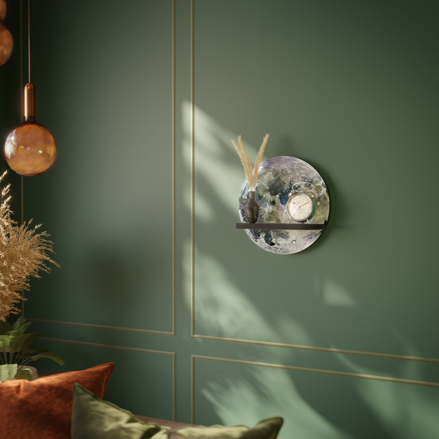 MOON WANDER Round Art Shelf In Black Finish