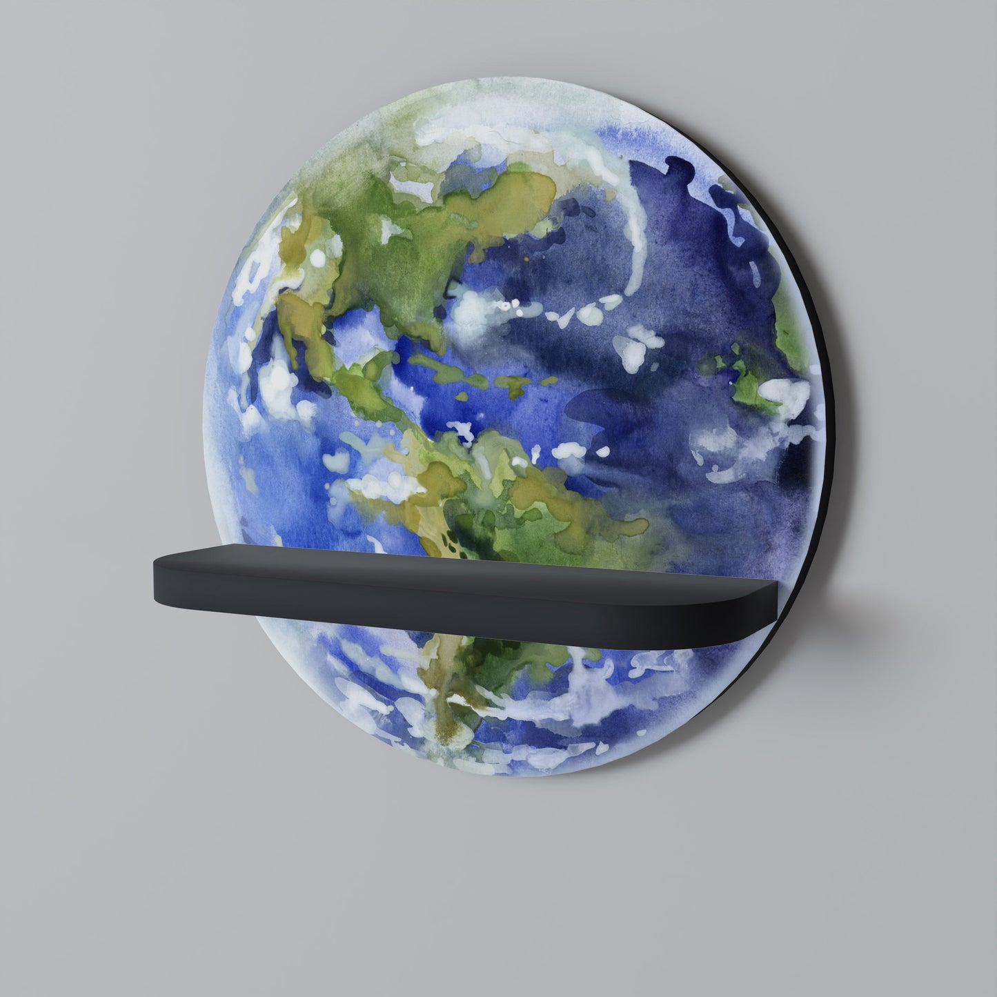 EARTH TROOP Round Art Shelf In Black Finish