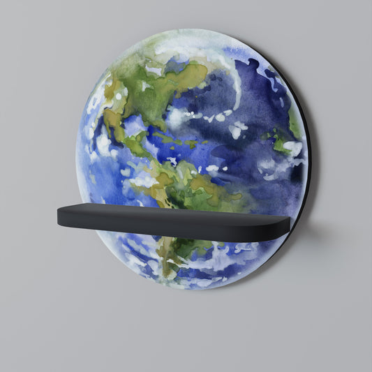 EARTH TROOP Round Art Shelf In Black Finish