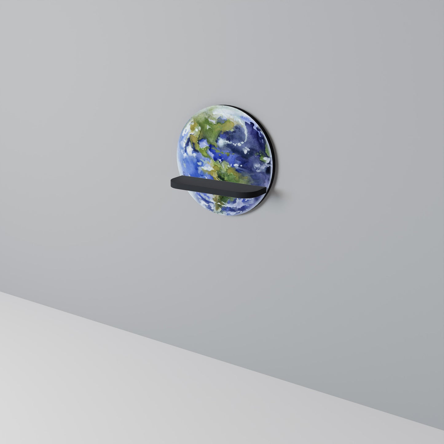 EARTH TROOP Round Art Shelf In Black Finish