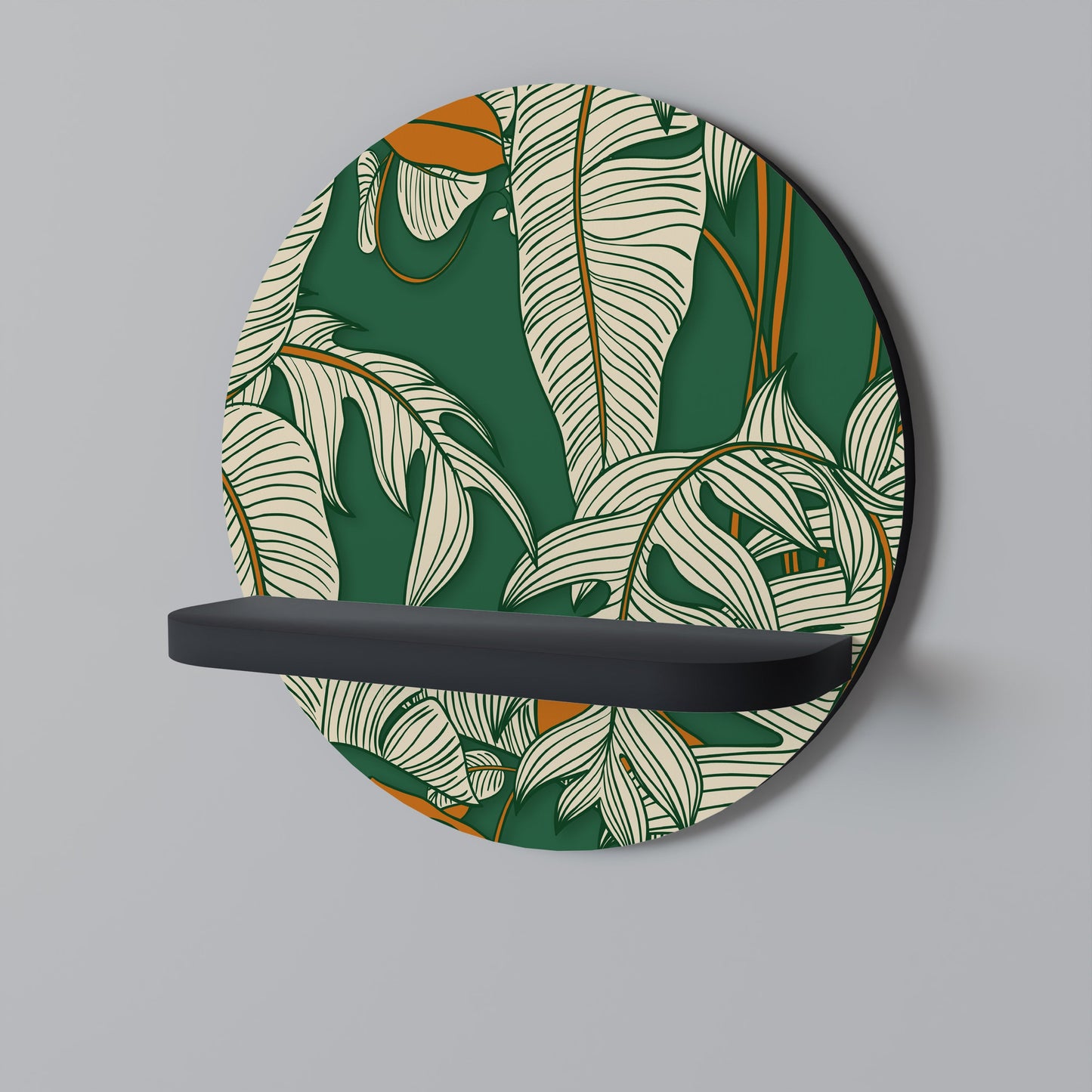 VERDANT PLEASURES Round Art Shelf In Black Finish