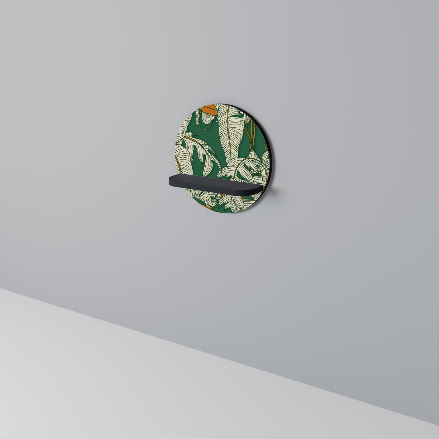 VERDANT PLEASURES Round Art Shelf In Black Finish