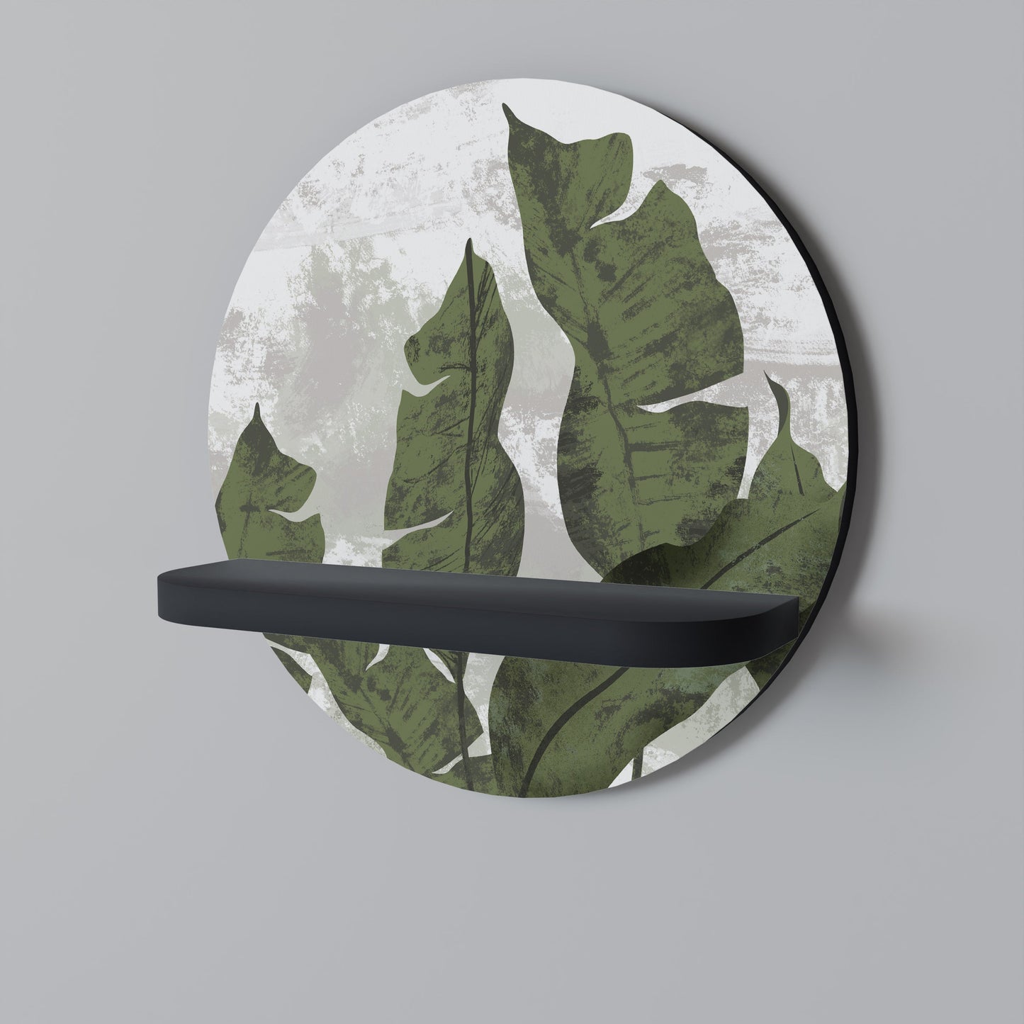 LEAF ECHO Round Art Shelf In Black Finish
