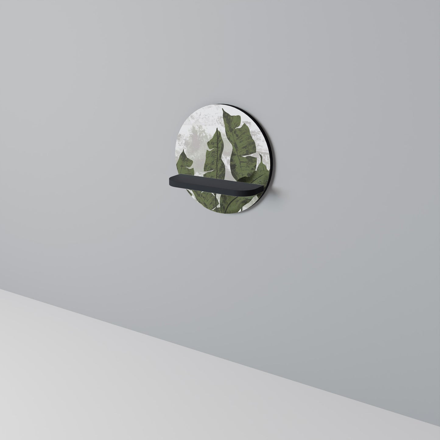 LEAF ECHO Round Art Shelf In Black Finish