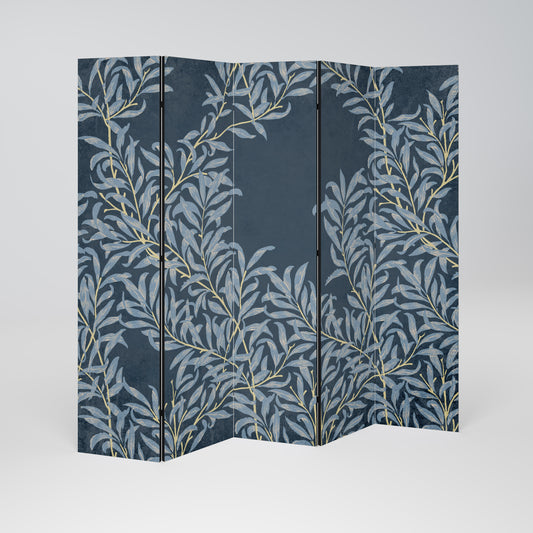 BLUE LEAVES Decorative 5-Panel Room Divider