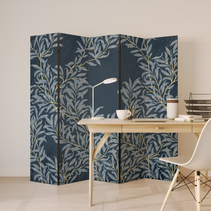 BLUE LEAVES Decorative 5-Panel Room Divider