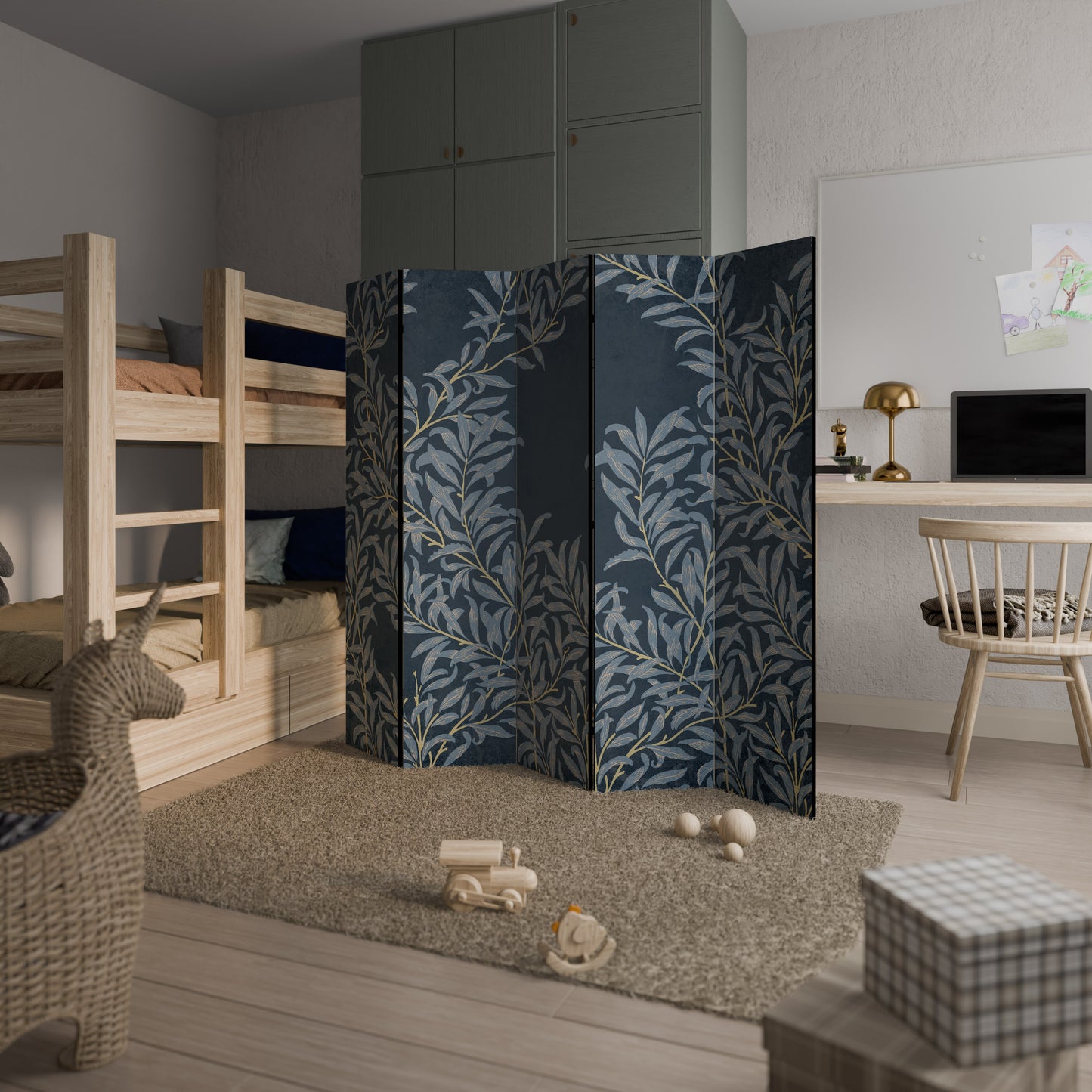 BLUE LEAVES Decorative 5-Panel Room Divider
