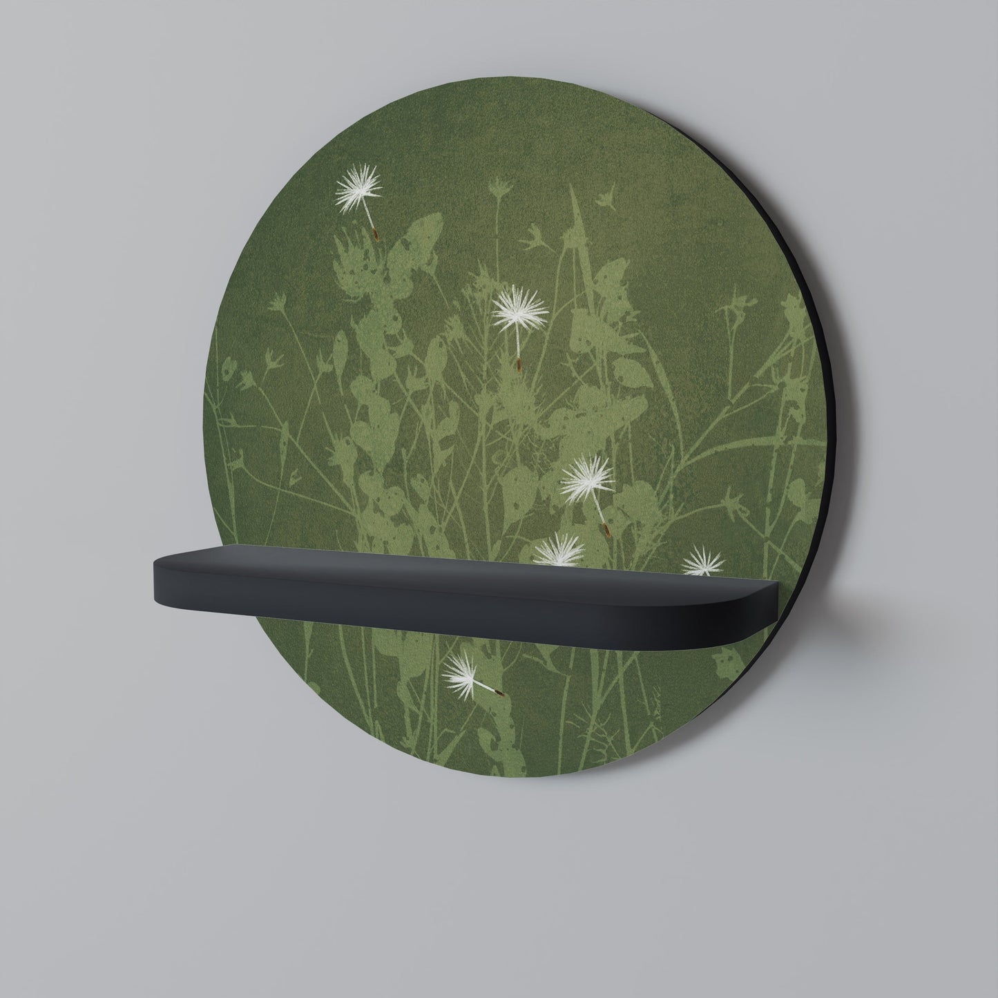 DANDELION HOLD Round Art Shelf In Black Finish