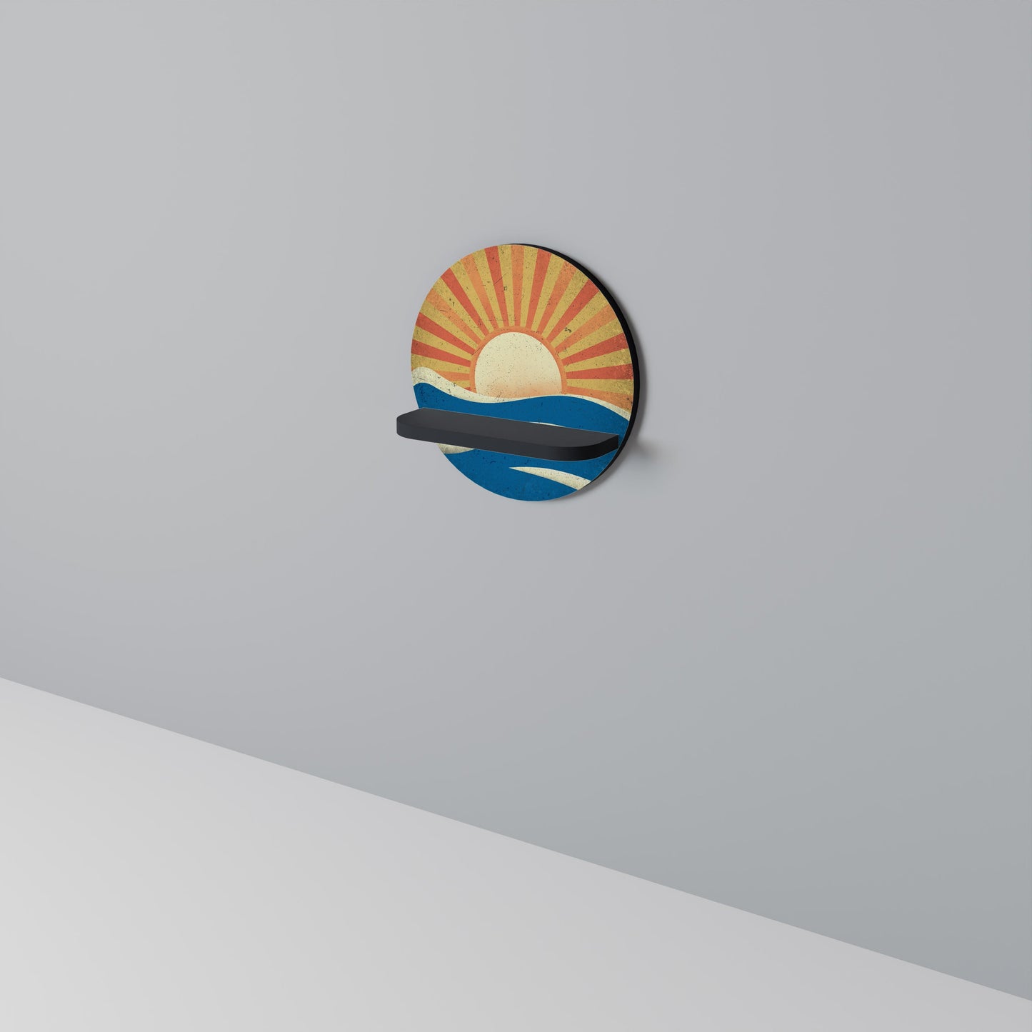 SUNNY SLIDE Round Art Shelf In Black Finish