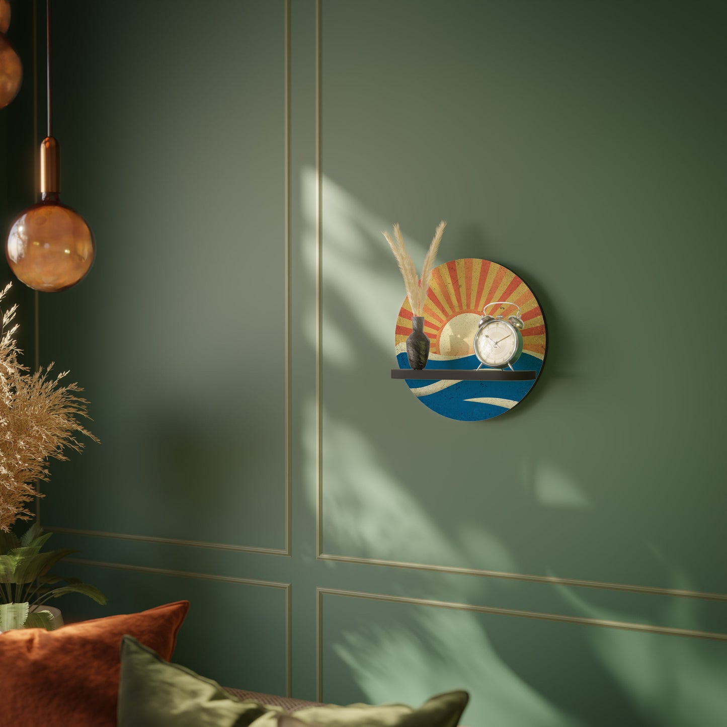 SUNNY SLIDE Round Art Shelf In Black Finish