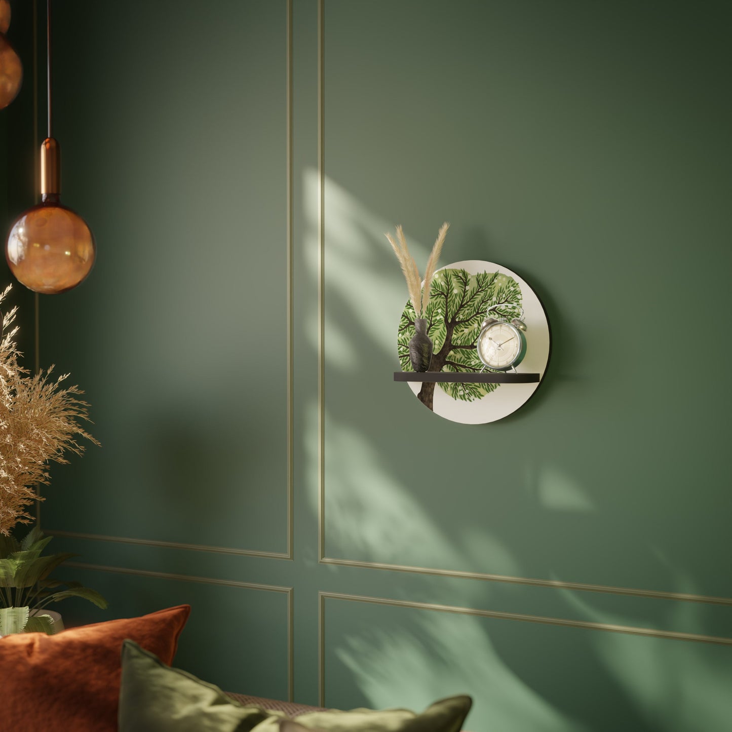 WILDERNESS DASH Round Art Shelf In Black Finish