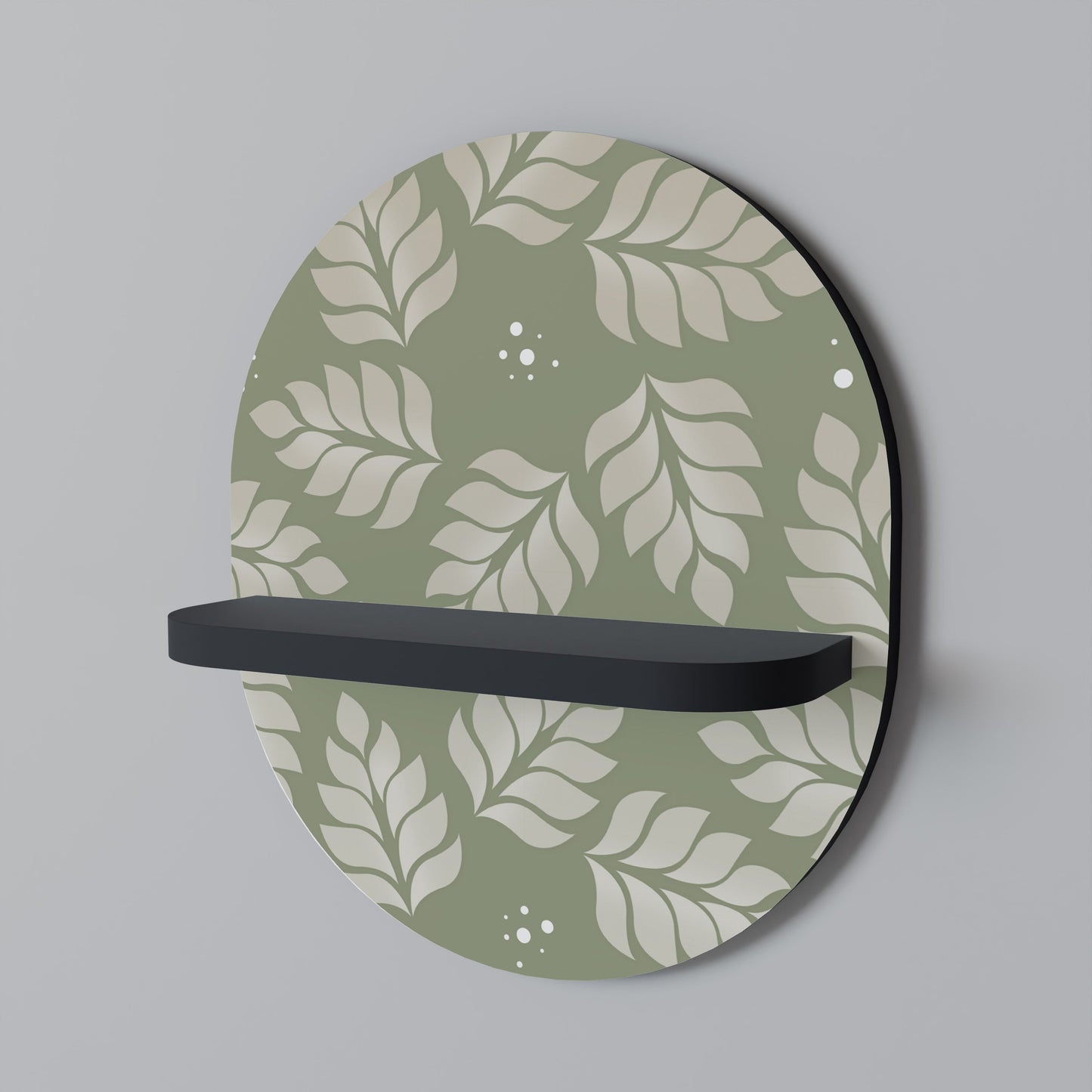 LEAVES ON GREEN Oval Art Shelf In Black Finish