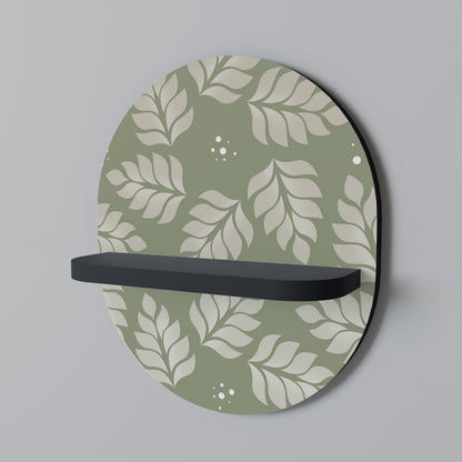 LEAVES ON GREEN Oval Art Shelf In Black Finish