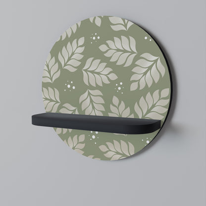 LEAVES ON GREEN Round Art Shelf In Black Finish