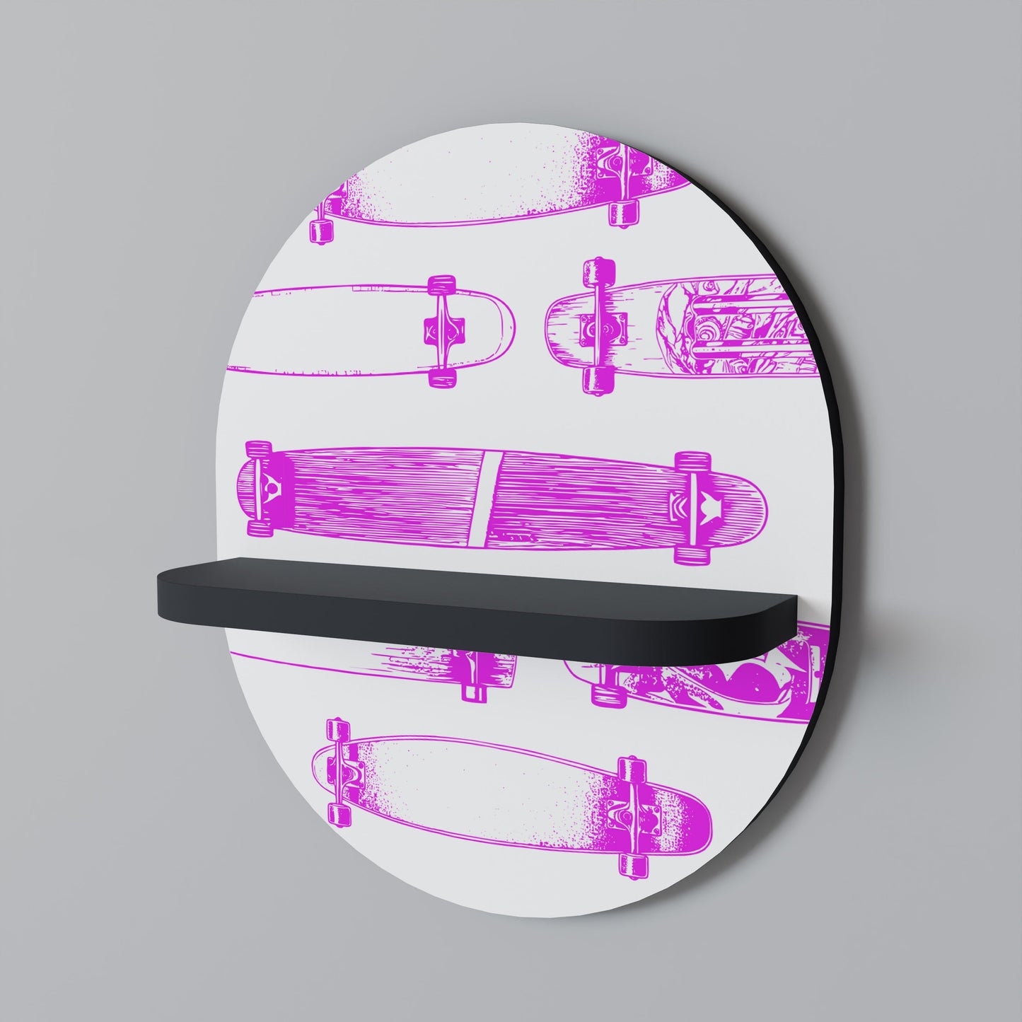 SKATEBOARD SKETCH Oval Art Shelf In Black Finish