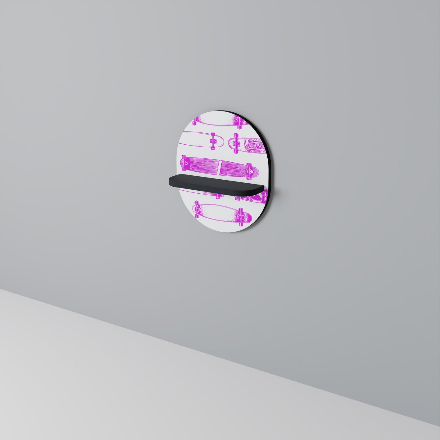 SKATEBOARD SKETCH Oval Art Shelf In Black Finish