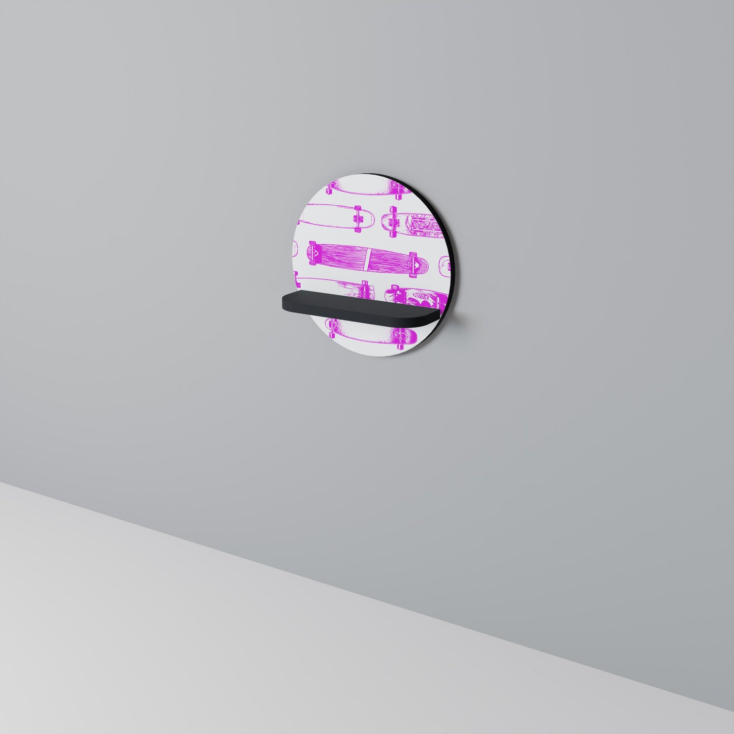 SKATEBOARD SKETCH Round Art Shelf In Black Finish