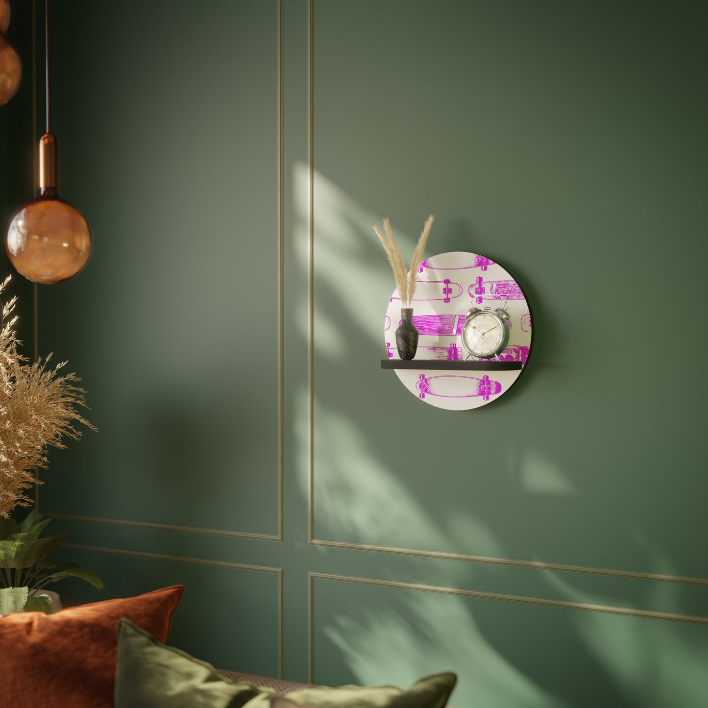 SKATEBOARD SKETCH Round Art Shelf In Black Finish