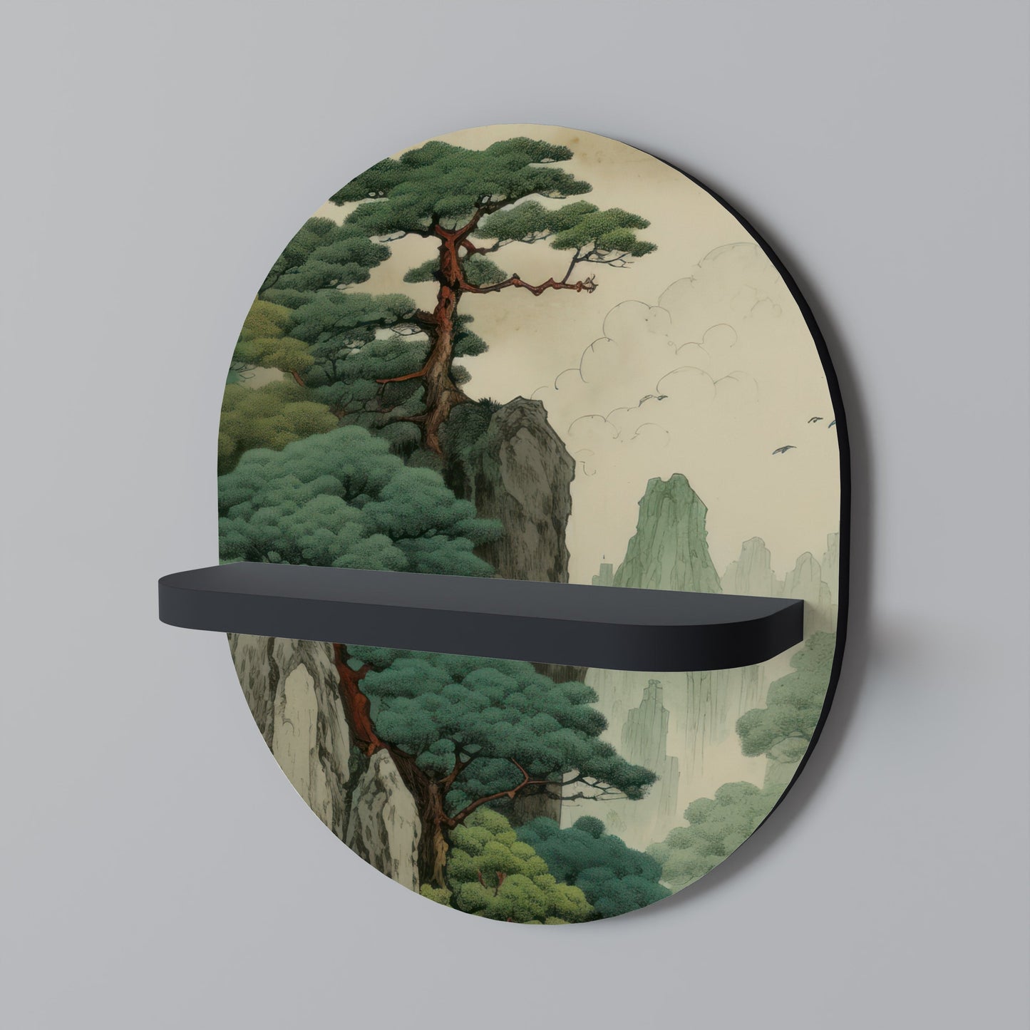 VERDURE ABYSS Oval Art Shelf In Black Finish