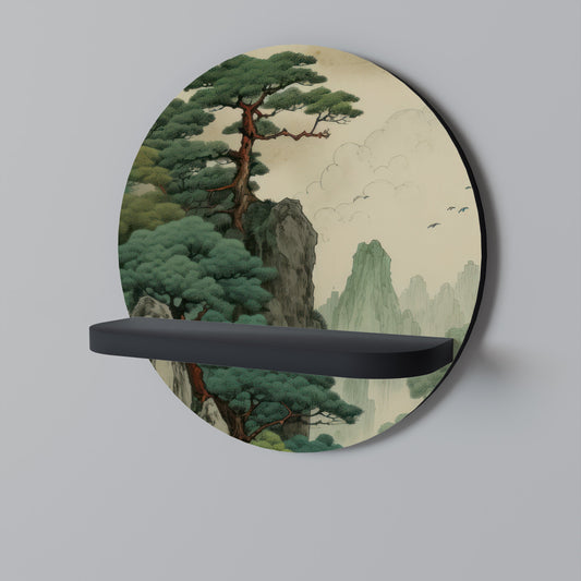 VERDURE ABYSS Round Art Shelf In Black Finish