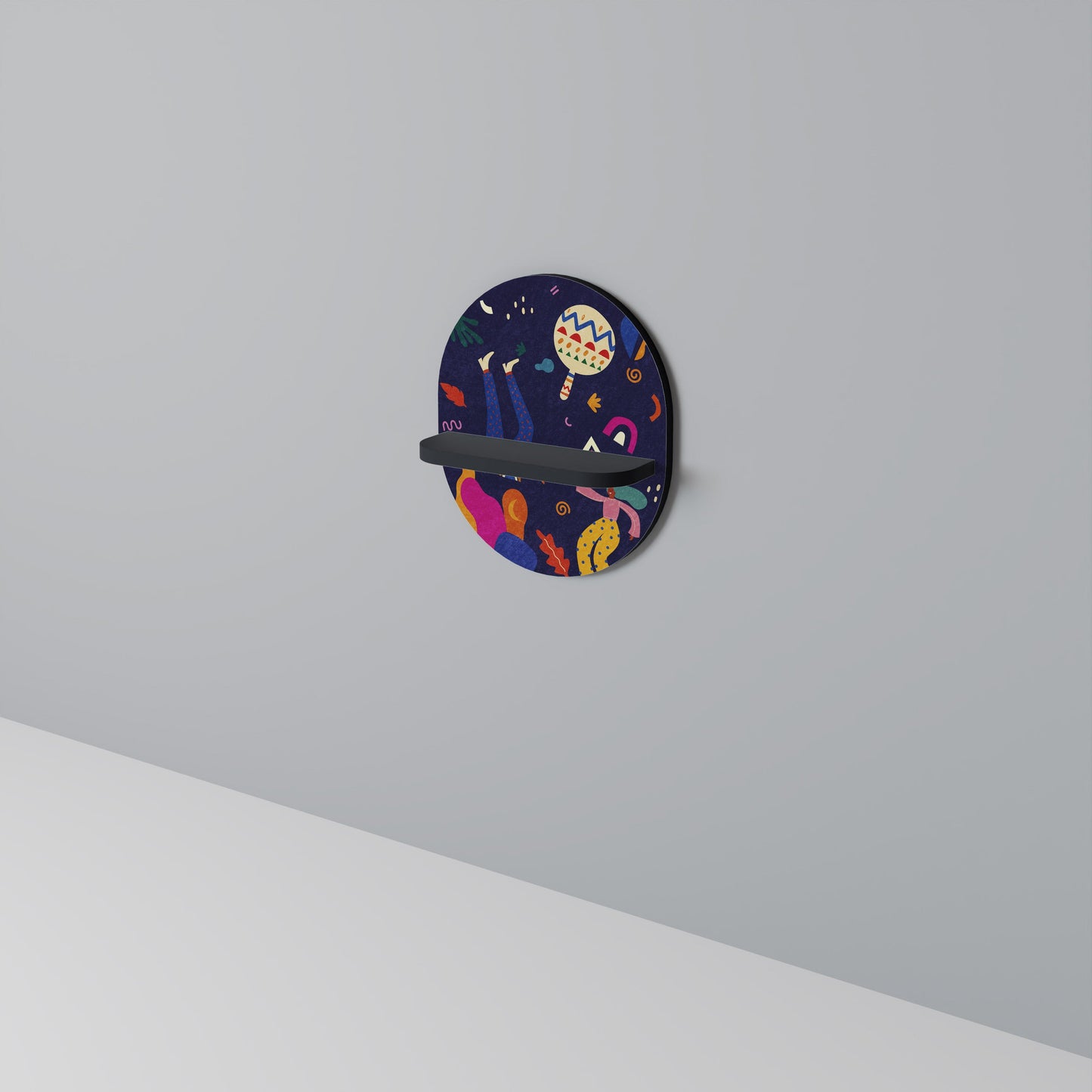 FESTIVE PLEASURES Oval Art Shelf In Black Finish