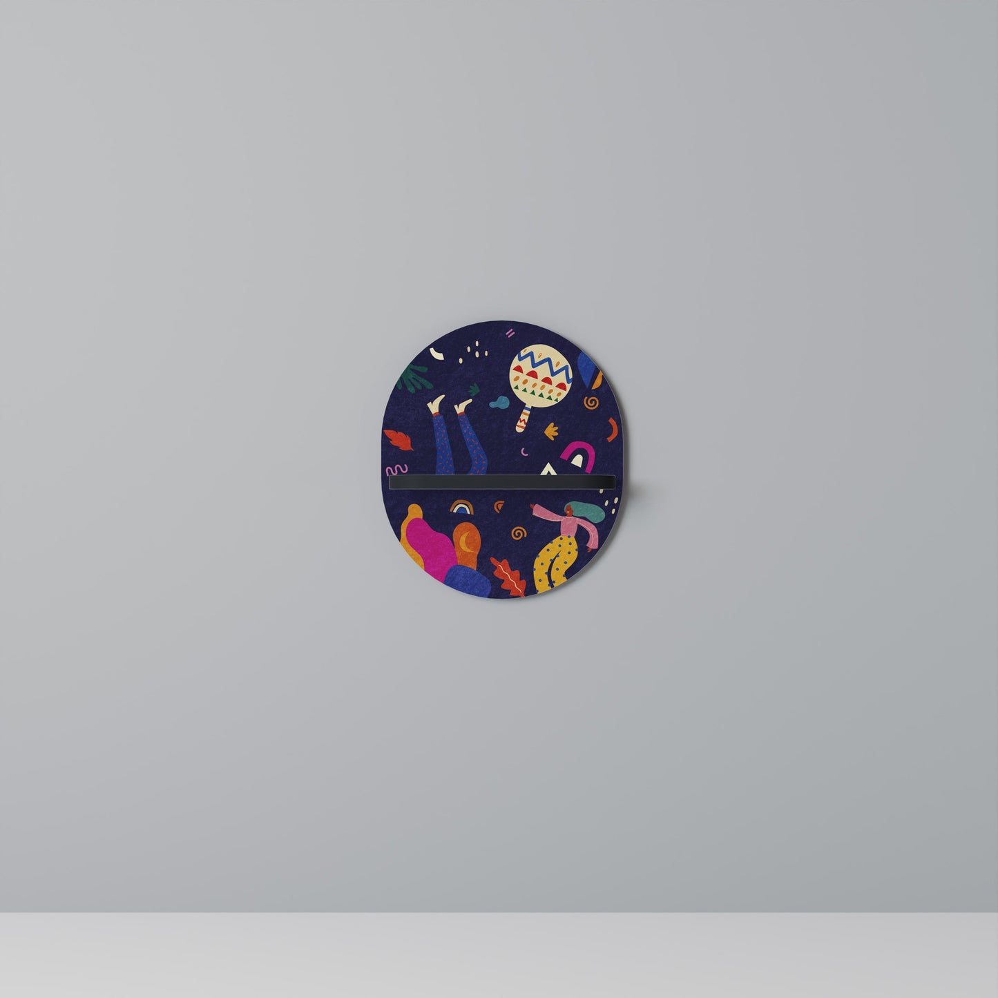 FESTIVE PLEASURES Oval Art Shelf In Black Finish