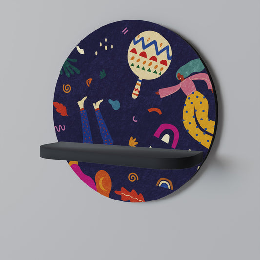 FESTIVE PLEASURES Round Art Shelf In Black Finish