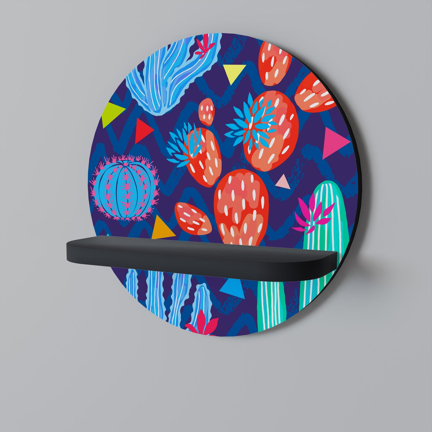 CACTUS VIBES Round Art Shelf In Black Finish