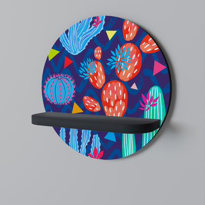 CACTUS VIBES Round Art Shelf In Black Finish