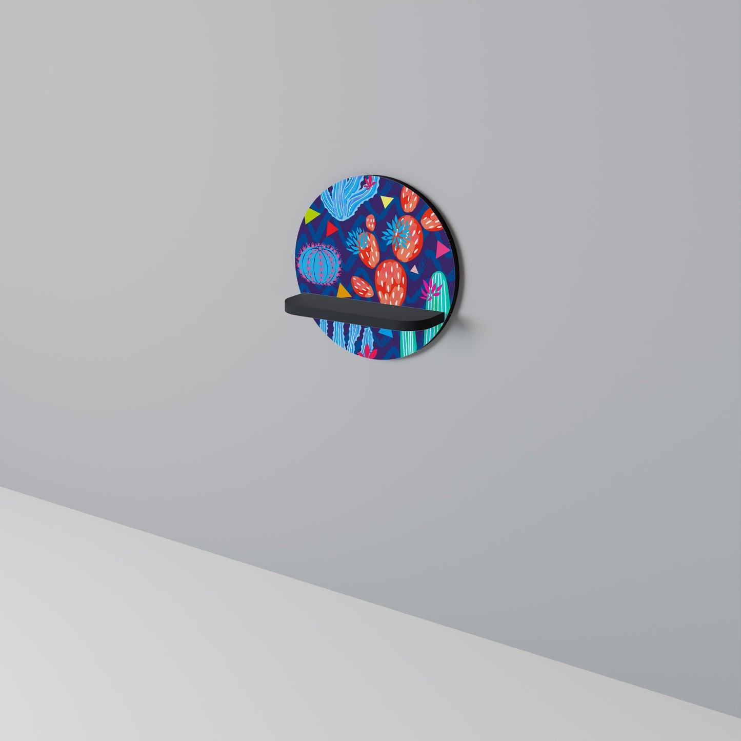 CACTUS VIBES Round Art Shelf In Black Finish